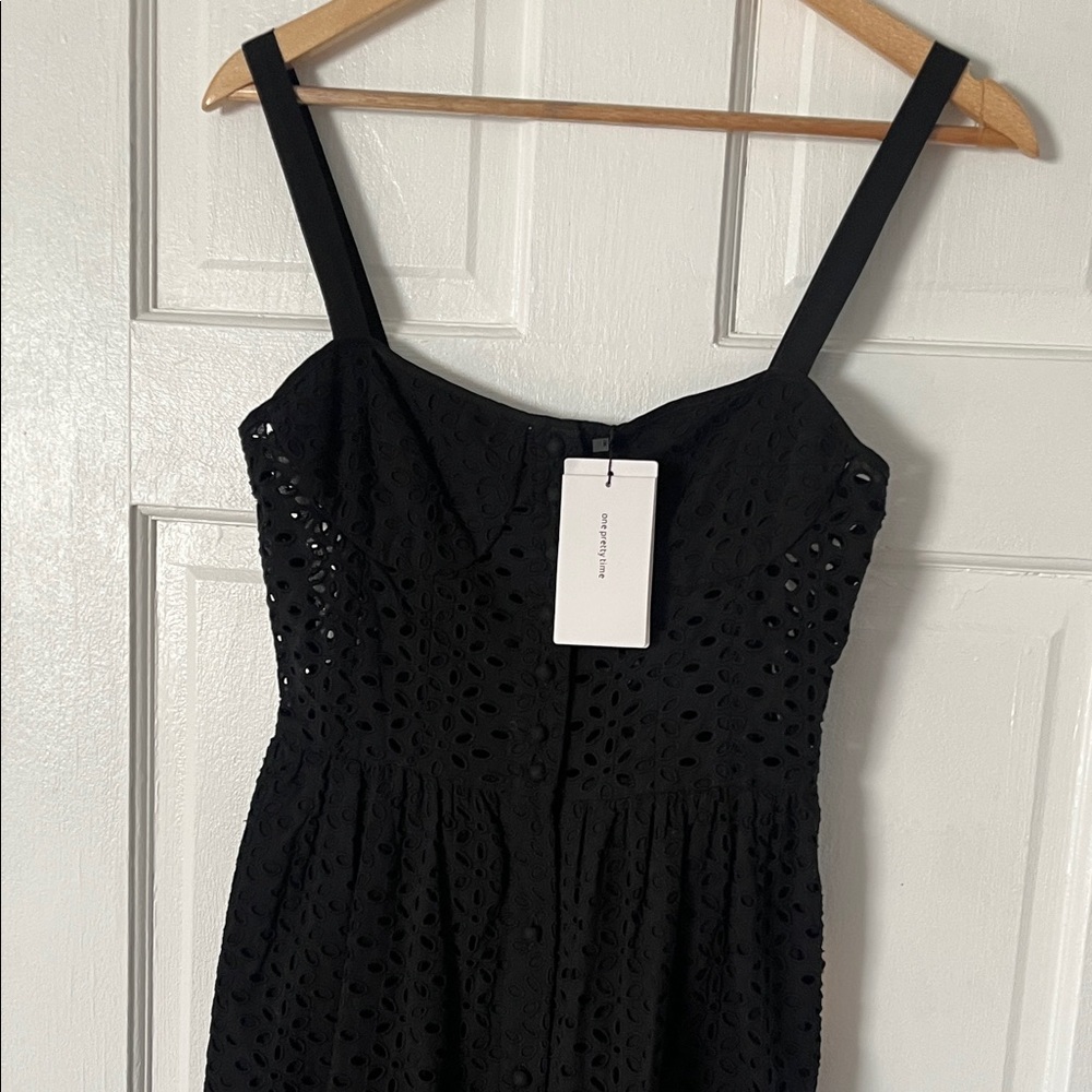 NWT O.P.T Elegant Black Eyelet Dress 100% Cotton Size S